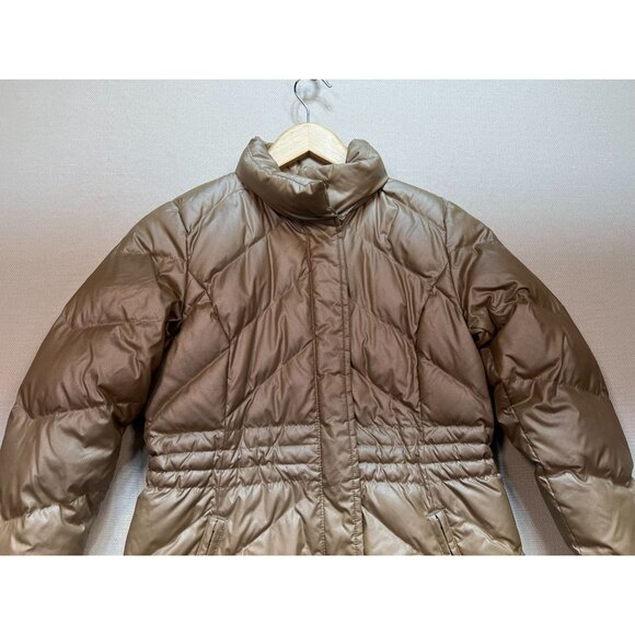 Talbots Womens Puffer Coat Jacket Petite Gold Quilted Full Zip Cozy Winter - Picture 3 of 15